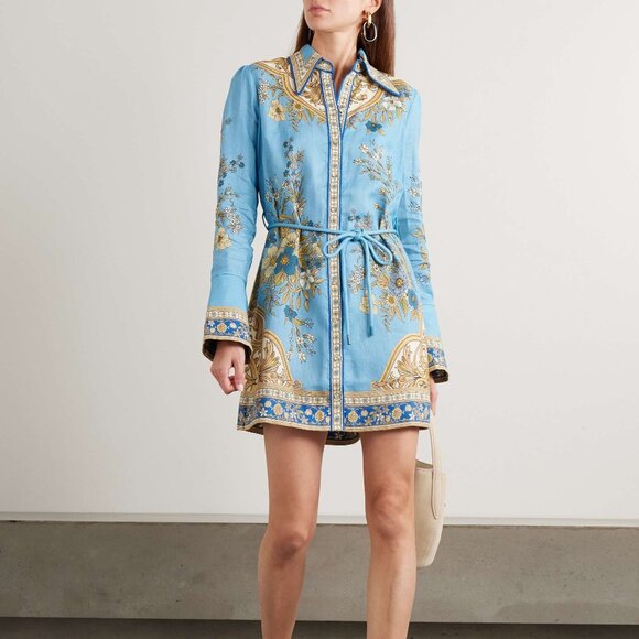 ALEMAIS Cassie belted printed linen mini dress - Picture 1 of 12